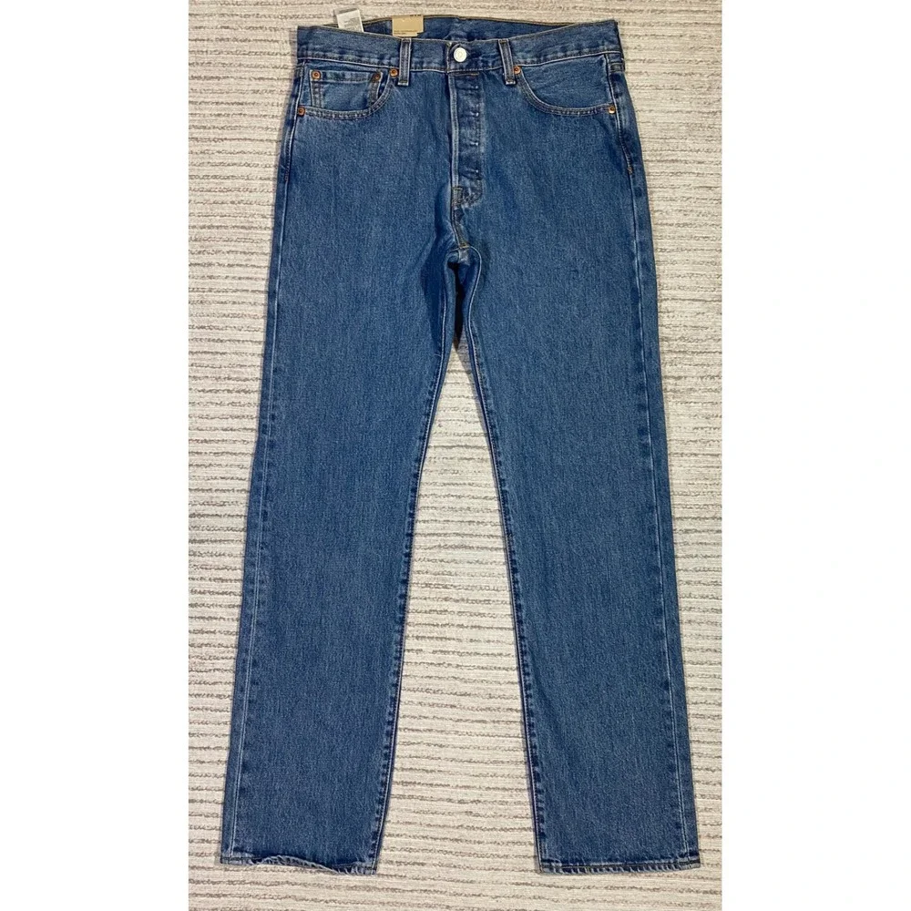 Levis 501 Original Fit Mens Jeans 32x32 Medium Wash Blue Denim Button Fly NEW